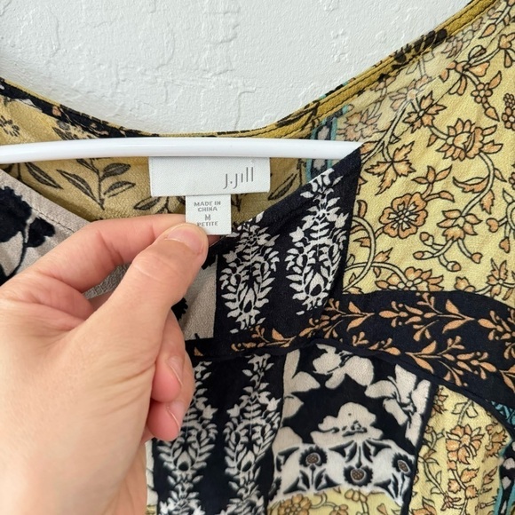 J Jill Patchwork 3/4 Sleeve Floral Rayon J Jill Top Boho Scoop Popover Blouse MP - Picture 5 of 10